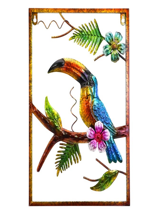 J-Fly Toucan Large Metal Wall Art Tropical Decorations Hand-painted Wall Decor for Garden Fence Bedroom Living Room Indoor Outdoor Decor 18 Inches, Valentine Decoration Gifts - Image 1