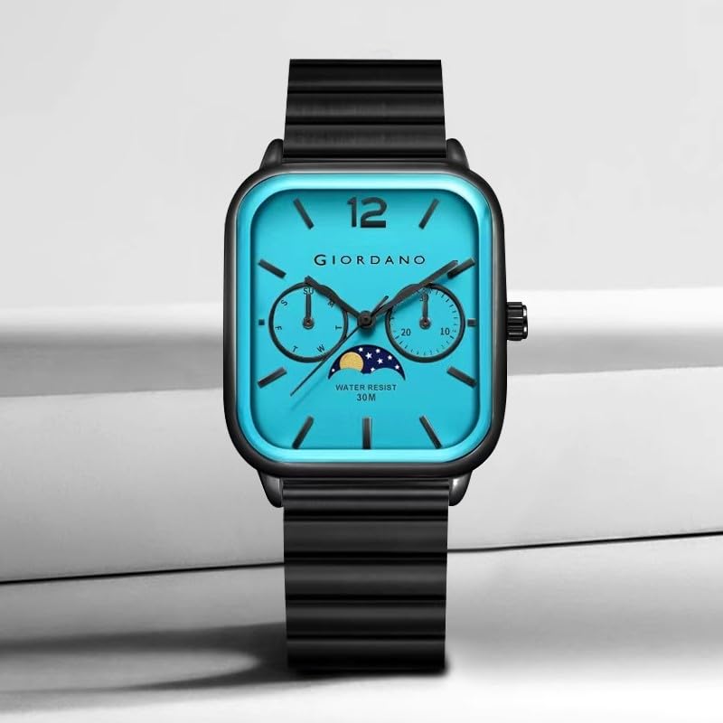 Giordano Classic Square Analog Watch for Men with Moon Phase Display and Stainless Steel Strap - Image 5