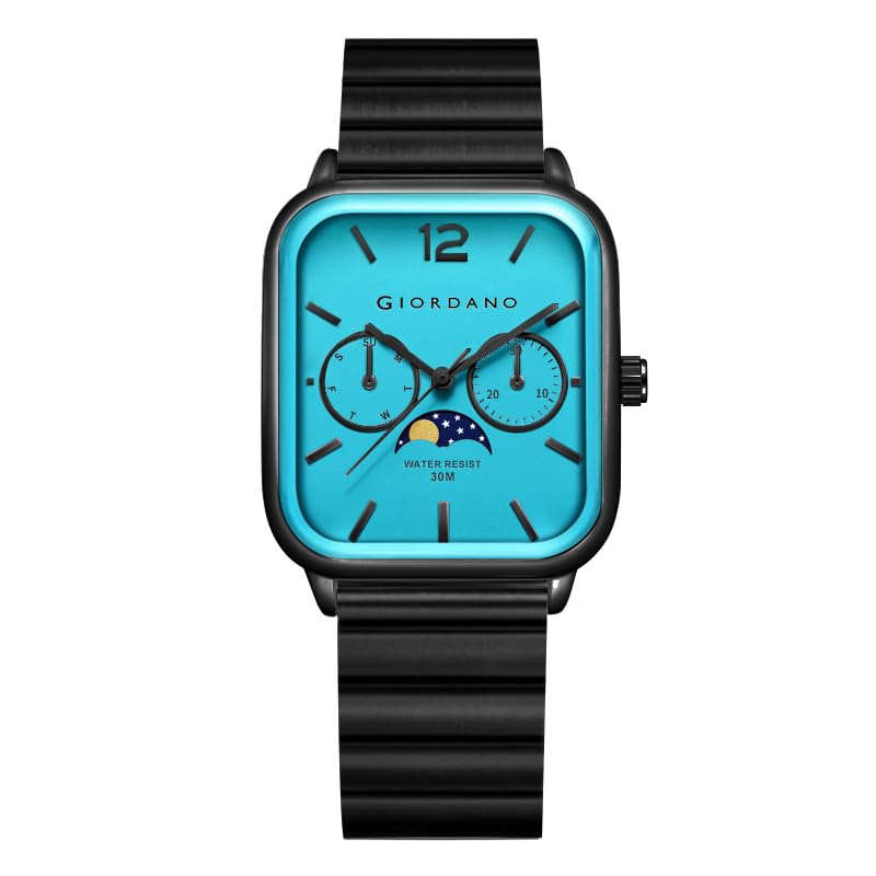 Giordano Classic Square Analog Watch for Men with Moon Phase Display and Stainless Steel Strap - Image 1