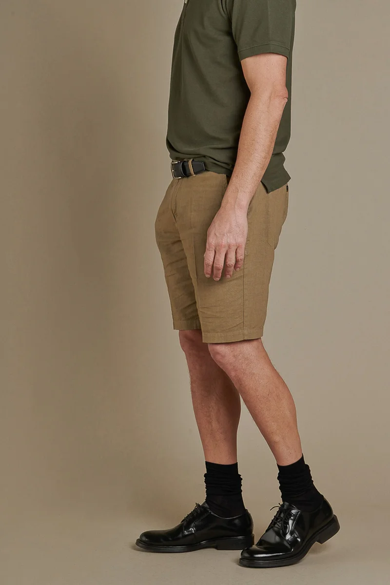 دوبل غانغر Chino bermuda double pinces linen and - DK Beige