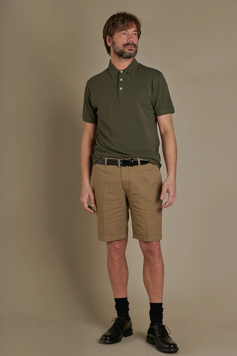 Chino bermuda double pinces linen and - DK Beige