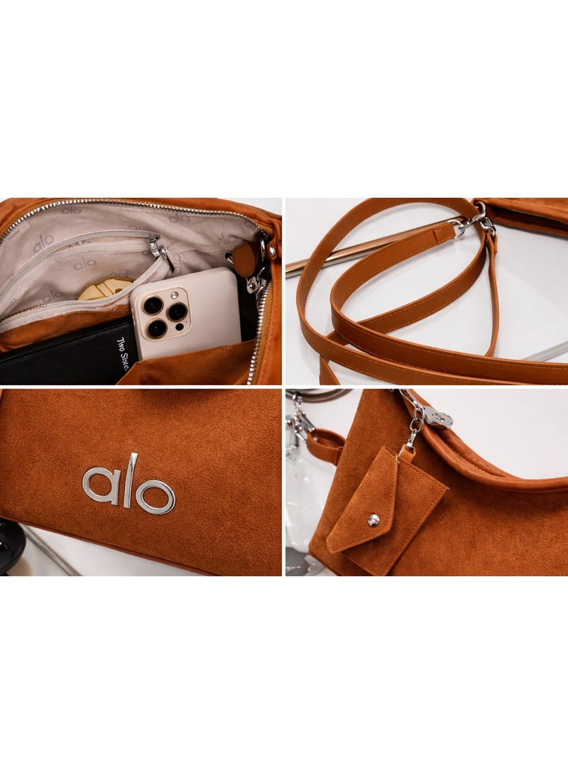 Alo Yoga Women’s Suede Shoulder Bag with Adjustable Strap and Mini Pouch – Casual Hobo Handbag for Daily Use - Image 3