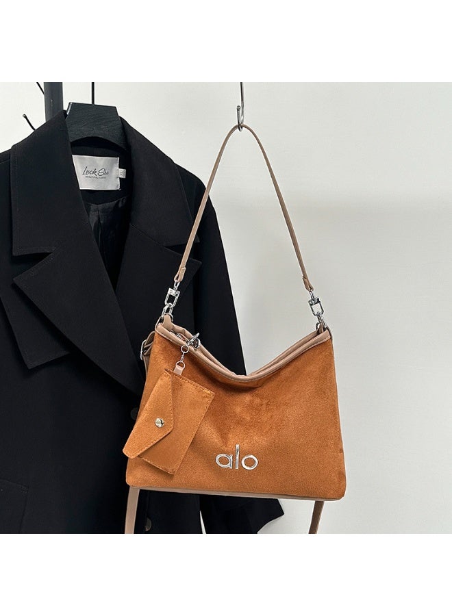 Alo Yoga Women’s Suede Shoulder Bag with Adjustable Strap and Mini Pouch – Casual Hobo Handbag for Daily Use - Image 5