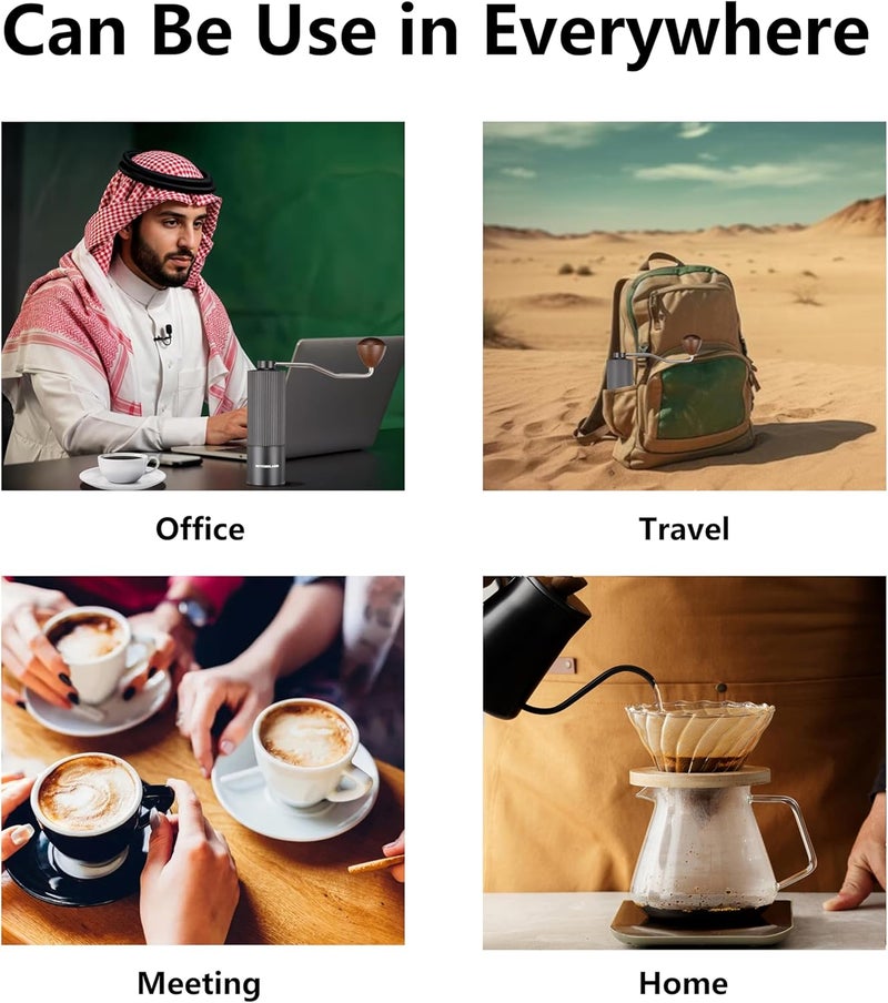 MITCMOLARD Manual Coffee Grinder - Coffee Grinder - مطحنة قهوة يدوية, Hand Mill, 7 Axis Stainless Steel Conical Burr Portable Coffee Bean Grinder, 12 Adjustable Settings|Double Bearing Position - Image 4