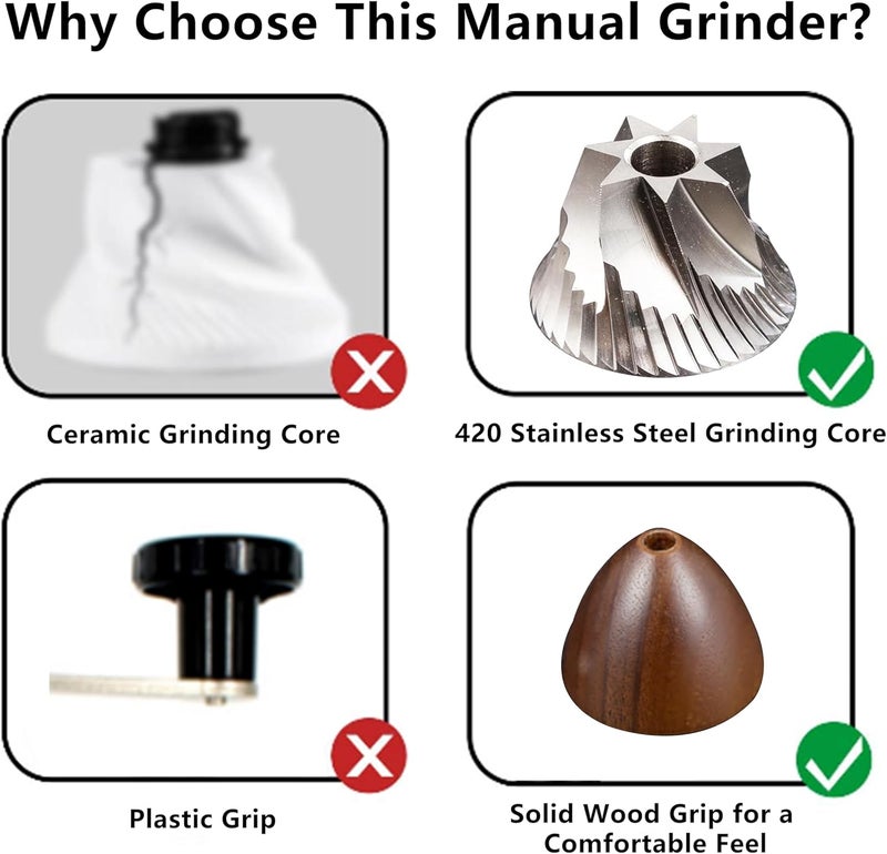 MITCMOLARD Manual Coffee Grinder - Coffee Grinder - مطحنة قهوة يدوية, Hand Mill, 7 Axis Stainless Steel Conical Burr Portable Coffee Bean Grinder, 12 Adjustable Settings|Double Bearing Position - Image 5