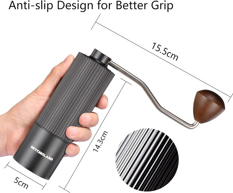 MITCMOLARD Manual Coffee Grinder - Coffee Grinder - مطحنة قهوة يدوية, Hand Mill, 7 Axis Stainless Steel Conical Burr Portable Coffee Bean Grinder, 12 Adjustable Settings|Double Bearing Position - Image 2