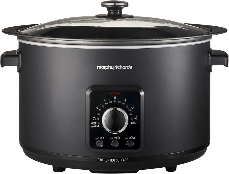 مورفي ريتشاردز مرفي ريتشاردز (Morphy Richards)، قدر طهي بطيء سعة 6.5 لتر، مزود بإعدادات حرارة أوتوماتيكية، وضع الحفاظ على الدفء، مقاوم للحرارة العالية، مؤشر للعد التنازلي، مناسب للغسيل في الغسالة، لون أسود مات، رقم المنتج: 461021 - Image 1