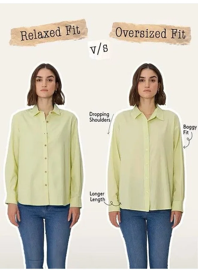 The Souled Store  The Souled Store Women Oversized Fit Textured Green Boyfriend Shirt  | Best Price UAE