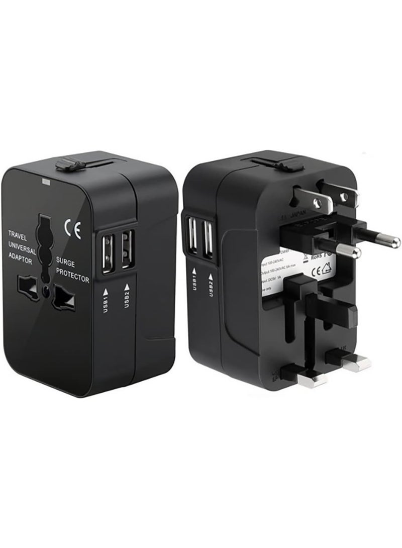 أم جي زي محول سفر عالمي، محول دولي، محول قابس عالمي متعدد الاستخدامات مع منفذي USB، مقبس شاحن طاقة تيار متردد، موصل محول قابس، مقبس محول طاقة دولي، شاحن حائط متعدد المنافذ USB للولايات المتحدة والاتحاد الأوروبي والمملكة المتحدة وأستراليا (أسود) - Image 1