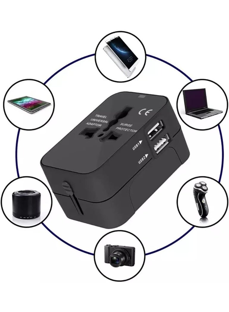 أم جي زي محول سفر عالمي، محول دولي، محول قابس عالمي متعدد الاستخدامات مع منفذي USB، مقبس شاحن طاقة تيار متردد، موصل محول قابس، مقبس محول طاقة دولي، شاحن حائط متعدد المنافذ USB للولايات المتحدة والاتحاد الأوروبي والمملكة المتحدة وأستراليا (أسود) - Image 2