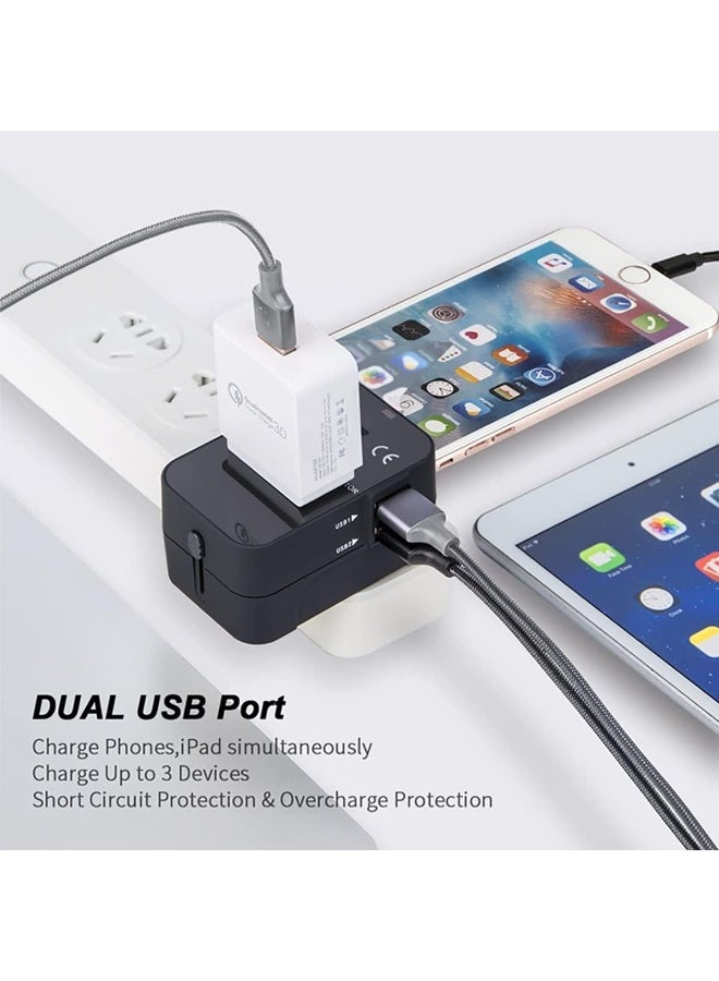 أم جي زي محول سفر عالمي، محول دولي، محول قابس عالمي متعدد الاستخدامات مع منفذي USB، مقبس شاحن طاقة تيار متردد، موصل محول قابس، مقبس محول طاقة دولي، شاحن حائط متعدد المنافذ USB للولايات المتحدة والاتحاد الأوروبي والمملكة المتحدة وأستراليا (أسود) - Image 3