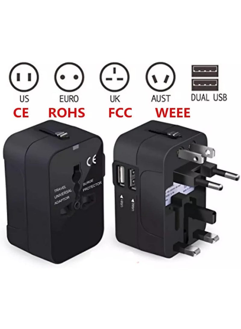 MJZ Universal Travel Adapter, International Adapter, Global All-in-One Universal Plug Adapter with 2 USB Ports, AC Power Charger Socket Converter Socket Plug Adapter Connector International Power Adapter Plug Multi USB Wall Charger for US, EU, UK, Australia (Black) - Image 2
