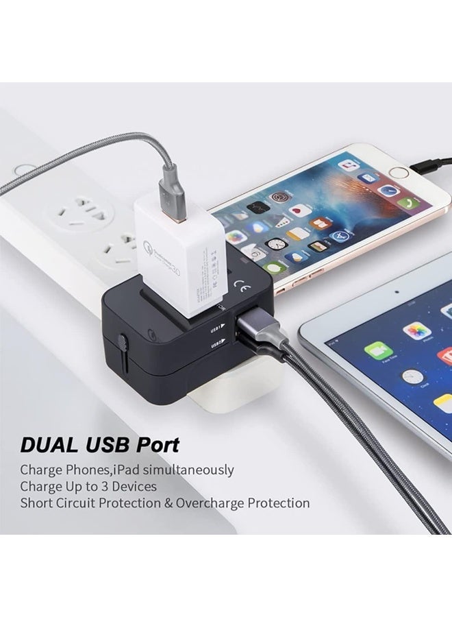 MJZ Universal Travel Adapter, International Adapter, Global All-in-One Universal Plug Adapter with 2 USB Ports, AC Power Charger Socket Converter Socket Plug Adapter Connector International Power Adapter Plug Multi USB Wall Charger for US, EU, UK, Australia (Black) - Image 4