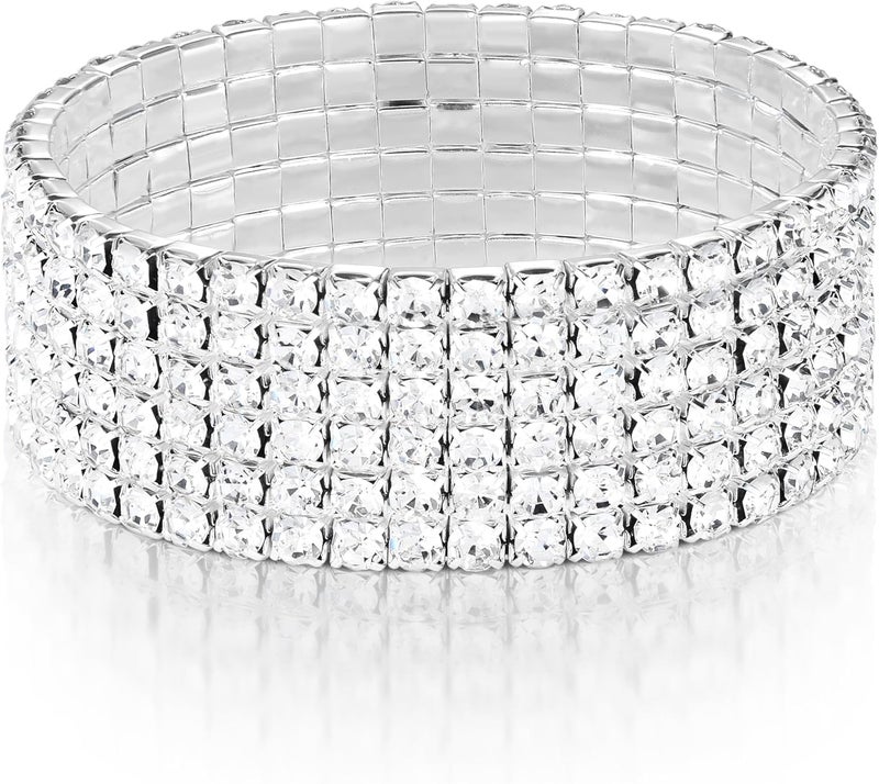 Zealmer Sparkle Multicolor Rhinestone Stackable Stretch Bracelets for Women - Image 1