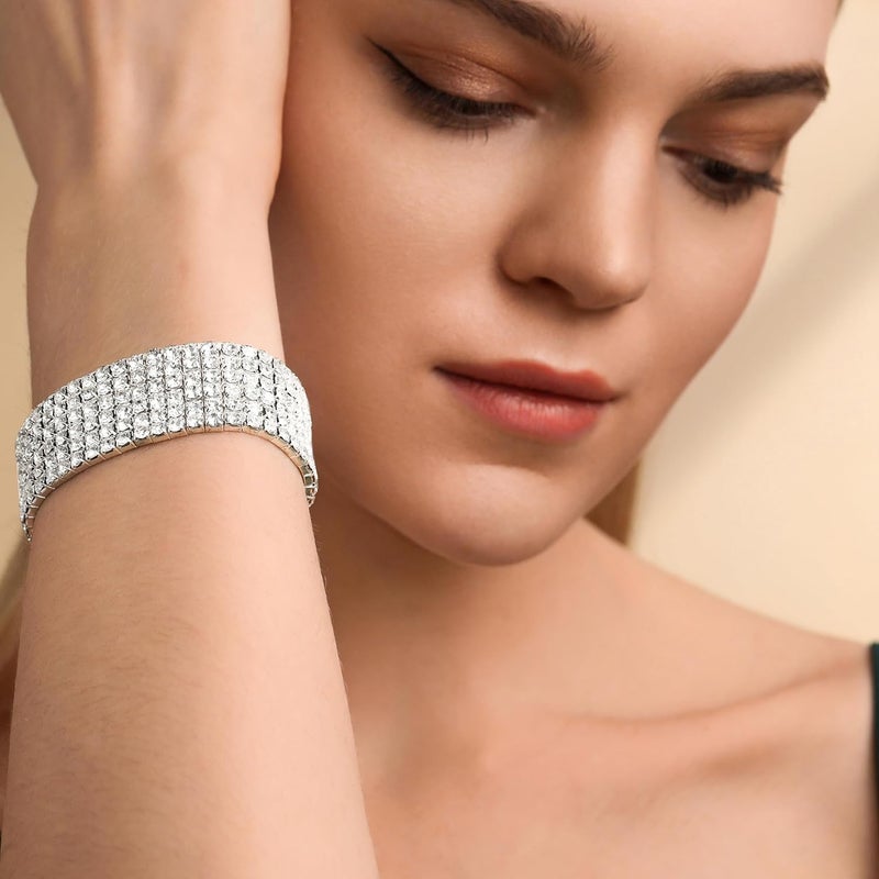 Zealmer Sparkle Multicolor Rhinestone Stackable Stretch Bracelets for Women - Image 3