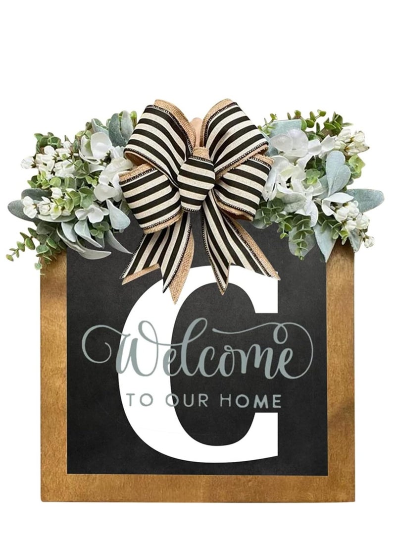 Y&D Welcome Sign Creative Bowknot Letter Wreath In Front Of The Door Outdoor Decoration Props For The Courtyard 30x35CM  - Image 1