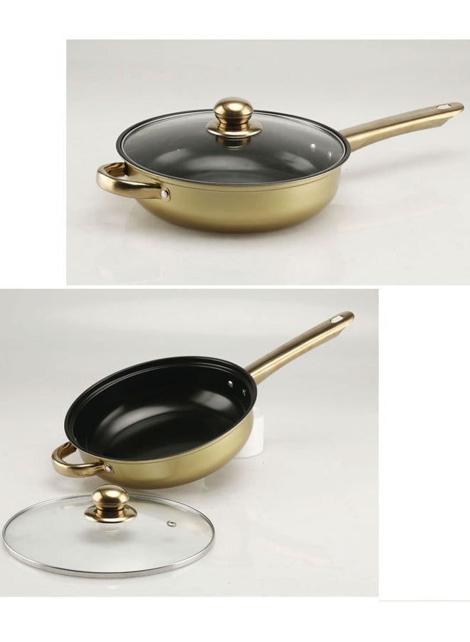 Sharpdo 12-Piece Pot Set 410 Stainless Steel Pot Set Soup Pot Frying Pan Milk Pot Cooking Pot Double-Ear Milk Pot 16/Soup Pot 18/20/22/24/Frying Pan 24CM(Gold) - Image 4