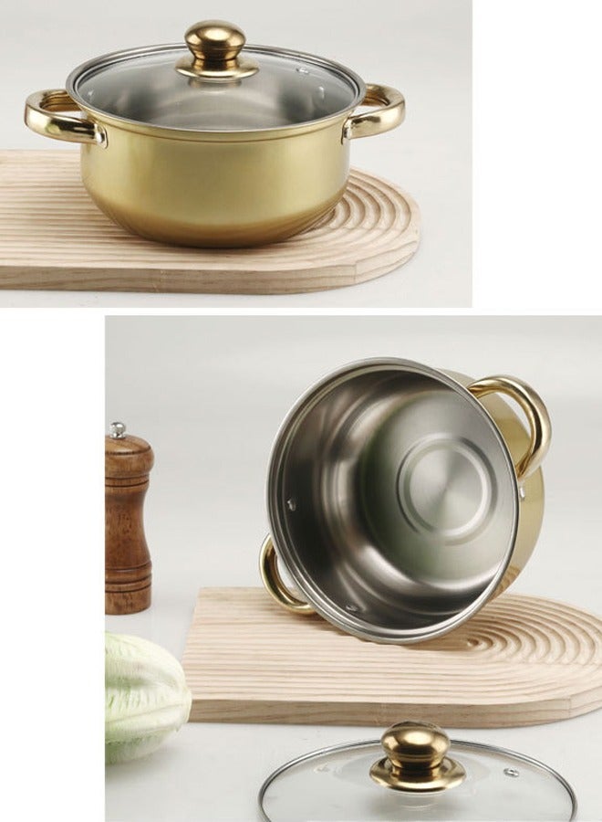 Sharpdo 12-Piece Pot Set 410 Stainless Steel Pot Set Soup Pot Frying Pan Milk Pot Cooking Pot Double-Ear Milk Pot 16/Soup Pot 18/20/22/24/Frying Pan 24CM(Gold) - Image 5