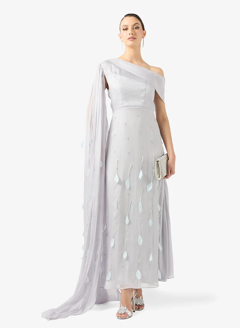 One Shoulder Dress With Feather Trims