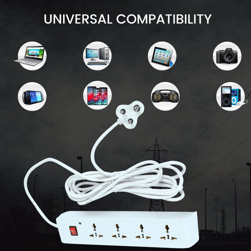 FLANKER FLANKER Extenson Board 2 mtr longwire and 4 Universal Socket Power Strip with 1 Master Switch and LED Indicator Surge prtector for HomeOffice etc Pack of 1 Without USB Port  - Image 4