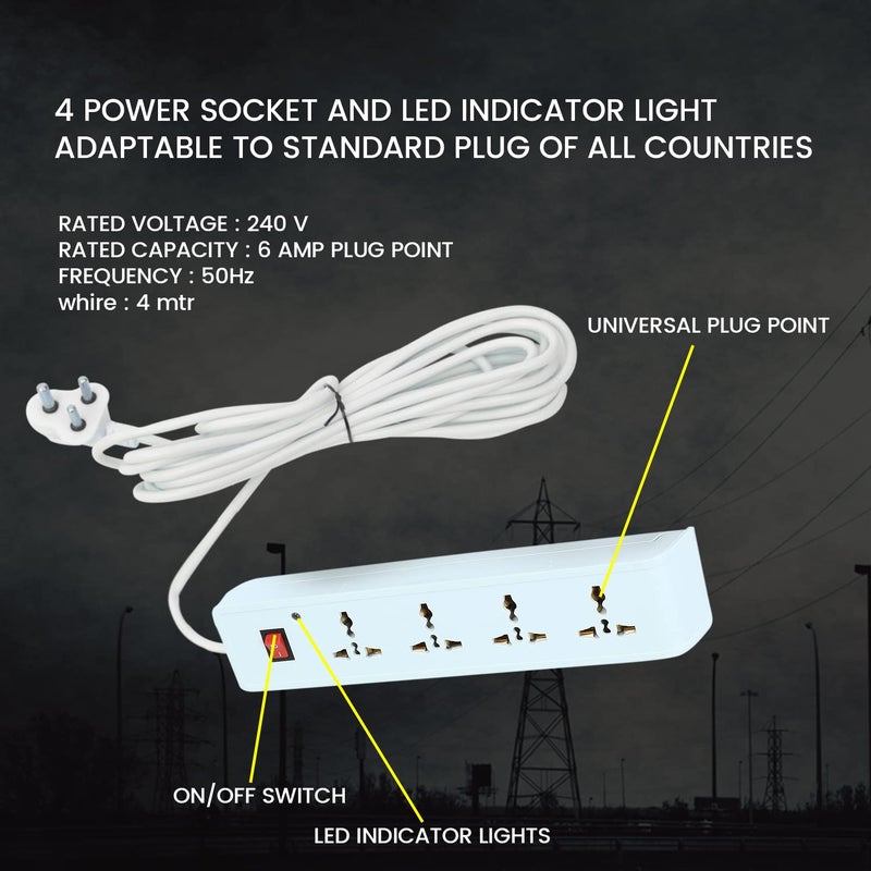 FLANKER FLANKER Extenson Board 2 mtr longwire and 4 Universal Socket Power Strip with 1 Master Switch and LED Indicator Surge prtector for HomeOffice etc Pack of 1 Without USB Port  - Image 5