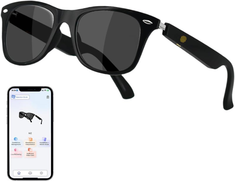 نظارات بلوتوث ذكية ، نظارات شمسية لمس ومساعد صوتي مع عدسات UV400 مستقطبة ، نظارات شمسية ذكية متعددة الوظائف للأعمال مع حجم التحكم في المكالمات للرجال والنساء ، أسود - Image 1