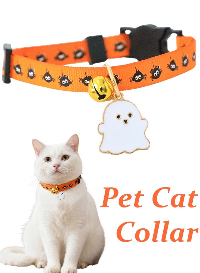 Halloween Cat Collar with Bell Adjustable Comfortable Kitten Halloween Collar Breakaway Spider Patterns Safety Holiday Cat Collars for Boys Girls,Kitten,Puppy Orange - Image 1