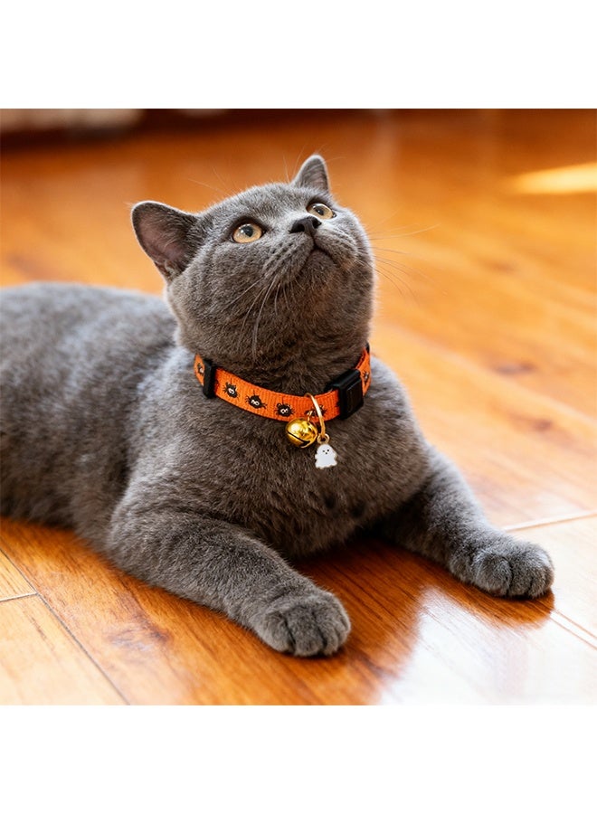 Halloween Cat Collar with Bell Adjustable Comfortable Kitten Halloween Collar Breakaway Spider Patterns Safety Holiday Cat Collars for Boys Girls,Kitten,Puppy Orange - Image 2