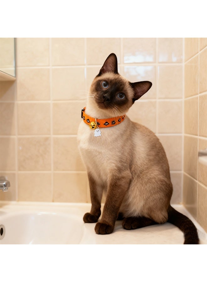 Halloween Cat Collar with Bell Adjustable Comfortable Kitten Halloween Collar Breakaway Spider Patterns Safety Holiday Cat Collars for Boys Girls,Kitten,Puppy Orange - Image 4