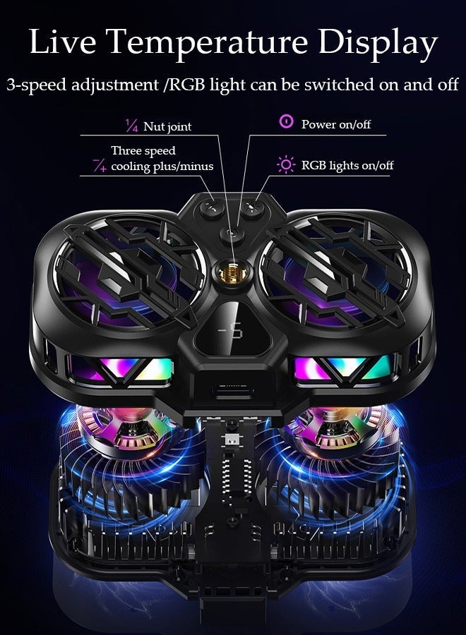 DUNISO 2 In 1 Magnetic Semi-Conductor Cooling Chip for Live Streaming and Gaming, Fast Phone Cooling Fan with RGB Lights and Universal Clamp, Fit All Types of iPhone Android Smartphones - Image 3