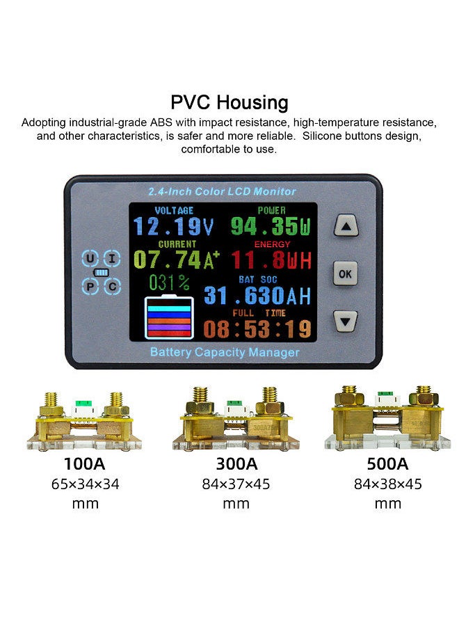 Generic 2.4inch Color LCD Screen Coulometer Voltage Current Capacity Meter Electric Car RV Battery Coulometers Bidirectional Current Detection  - Image 2