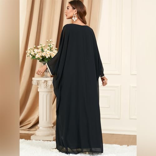ODIZLI Abaya Dress for Women Plus Size Ethnic Shirts Muslim Clothes for Women Eid Ramadan Prayer Outfits Kaftan Dresses Batwing Sleeve Loose Maxi Robe Embroidered Islamic Dress Black One Size - Image 4