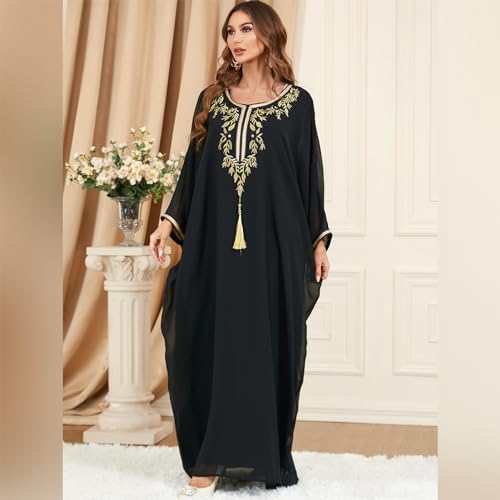 ODIZLI Abaya Dress for Women Plus Size Ethnic Shirts Muslim Clothes for Women Eid Ramadan Prayer Outfits Kaftan Dresses Batwing Sleeve Loose Maxi Robe Embroidered Islamic Dress Black One Size - Image 3