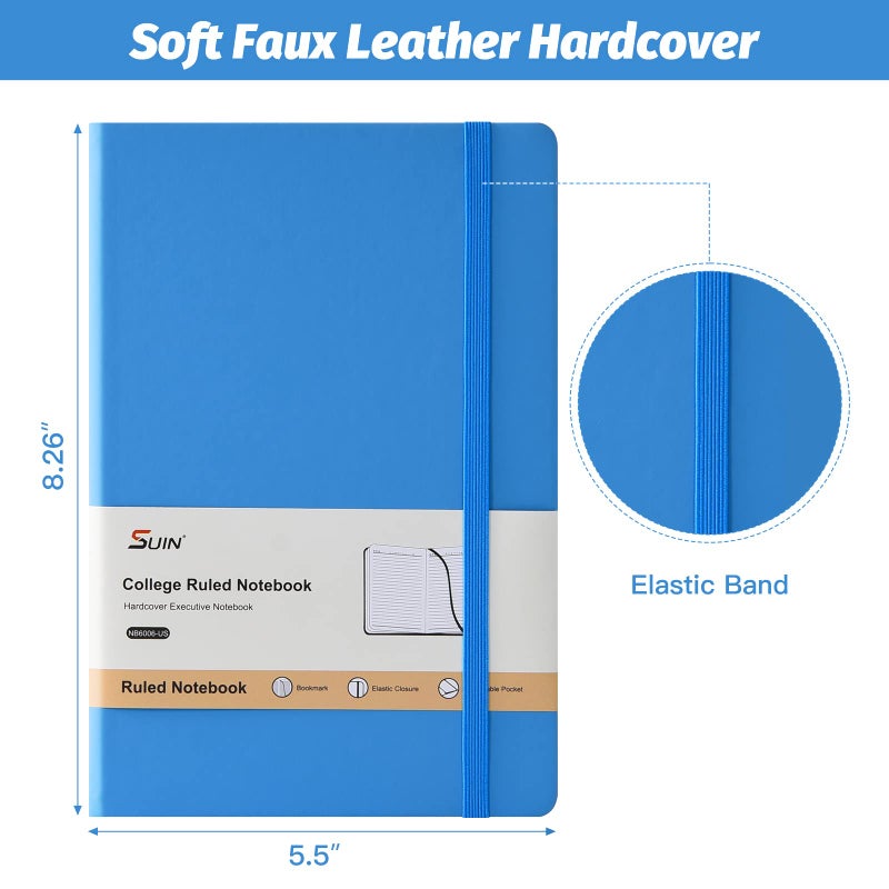 SUIN Hardcover-Journal-Notebooks, A5 Lined Journals Notebook for Writing 200 Pages, 8.2 x 5.5 inch, Classic Ruled Notebooks for Work/Travel/College (Light Blue- 1 Pack) - Image 2