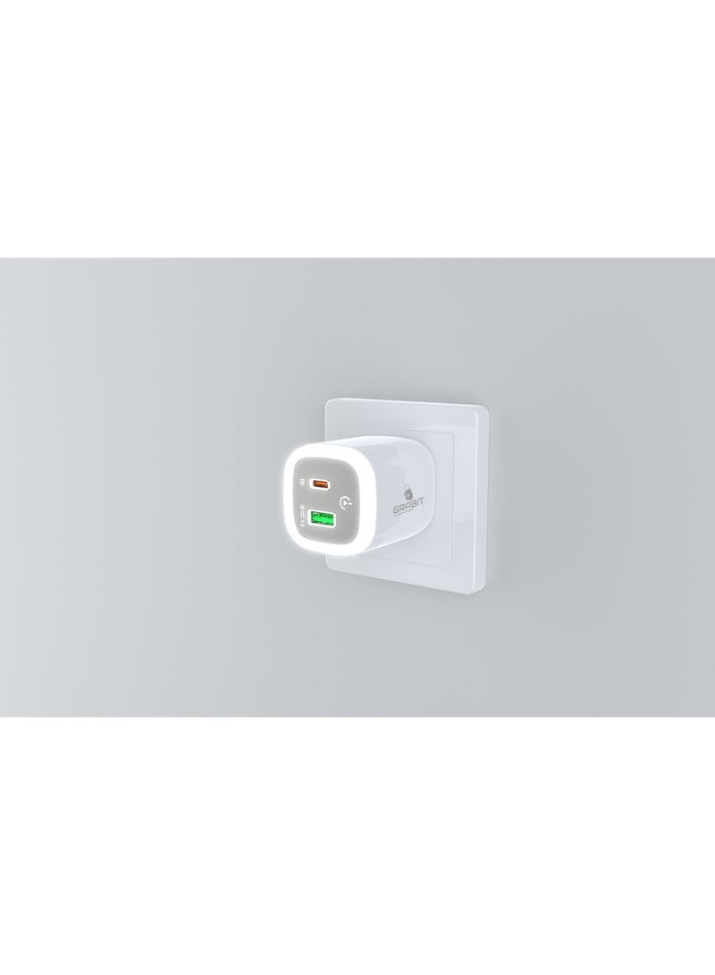 GRABIT GTC-125H Fast Charger 25W PD with Halo Night Light – USB-C + USB-A Dual Port, PPS Compatible - Image 3