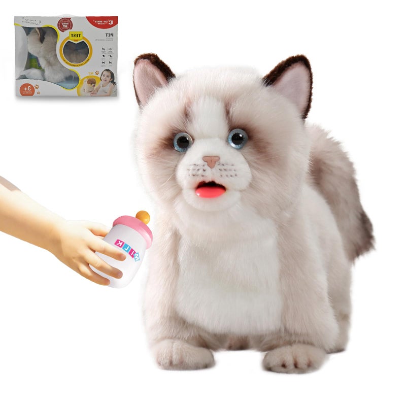 CU-MATE Electronic Interactive Ragdoll Cat  Realistic Handmade Toy with Walking Barking Wagging Tail  Talking  Robotic Pet Toy for Toddler Kids - Image 2
