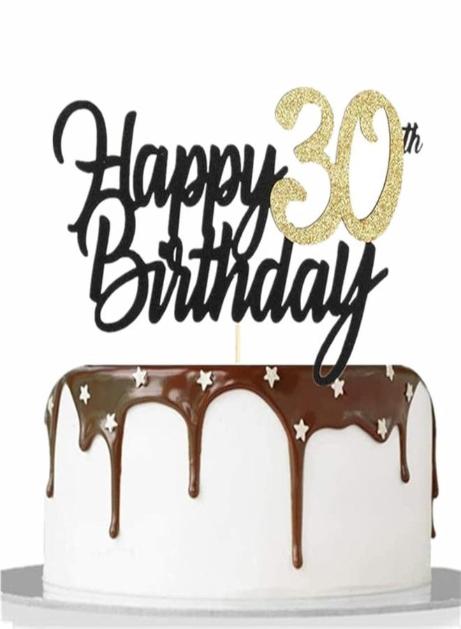 زينة كعكة عيد الميلاد الثلاثين من ساموكا، قطعة واحدة، زينة كعكة عيد ميلاد "تهانينا بمرور 30 عامًا"، زينة كعكة عيد ميلاد سعيد 30 لحفلات عيد الميلاد الثلاثين (أسود 30) - Image 1