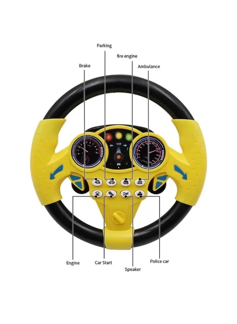 vGRASSP Electronic Steering Wheel Toy for Kids with Multi Buttons, Interactive Sound & Light Effects, Pretend Driving Simulation Toy, Educational Learning Car Steering Wheel for Boys & Girls, Yellow, 20 x 20 x 3 cm - Image 2