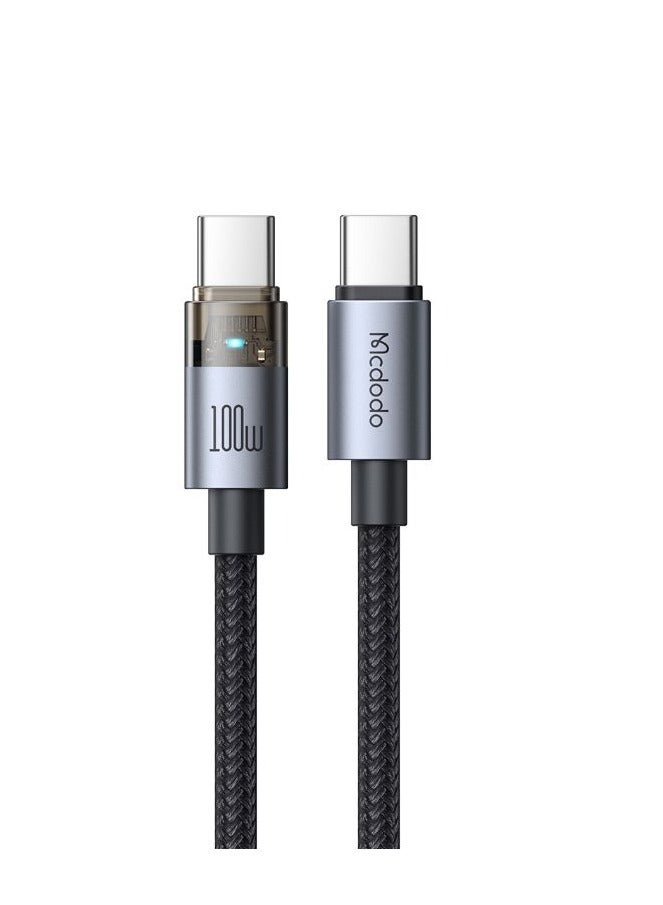 مكدودو CA-5580 - شحن سريع 100 واط USB-C إلى USB-C - كابل شفاف مع ضوء شحن - 1.2 متر - أسود - Image 1
