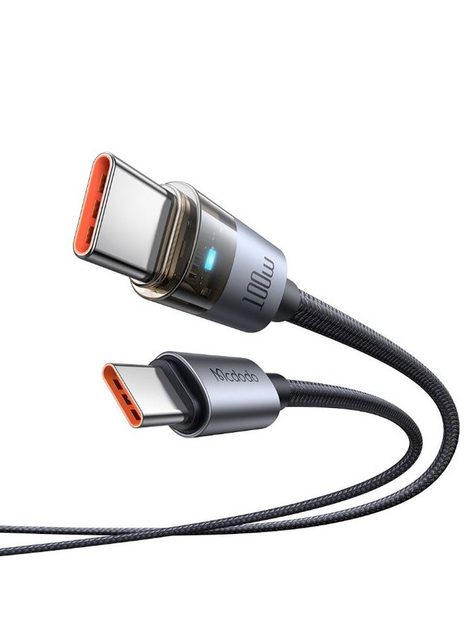 مكدودو CA-5580 - شحن سريع 100 واط USB-C إلى USB-C - كابل شفاف مع ضوء شحن - 1.2 متر - أسود - Image 4