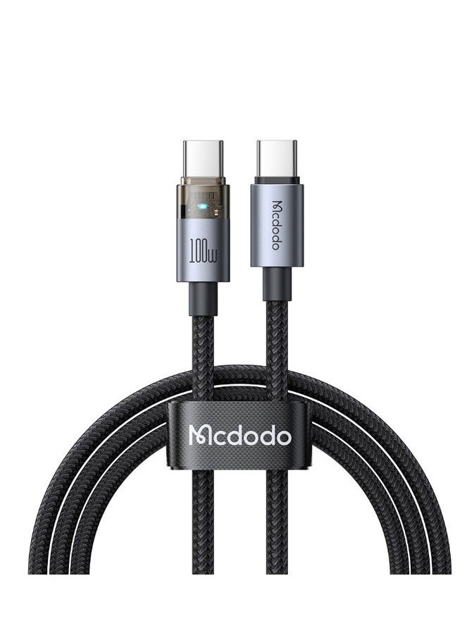 مكدودو CA-5580 - شحن سريع 100 واط USB-C إلى USB-C - كابل شفاف مع ضوء شحن - 1.2 متر - أسود - Image 2