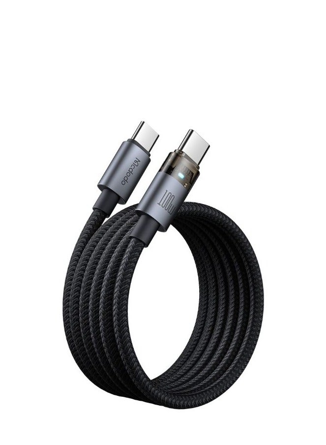 مكدودو CA-5580 - شحن سريع 100 واط USB-C إلى USB-C - كابل شفاف مع ضوء شحن - 1.2 متر - أسود - Image 3