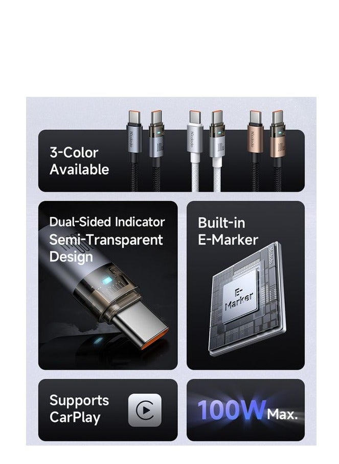 مكدودو CA-5580 - شحن سريع 100 واط USB-C إلى USB-C - كابل شفاف مع ضوء شحن - 1.2 متر - أسود - Image 5
