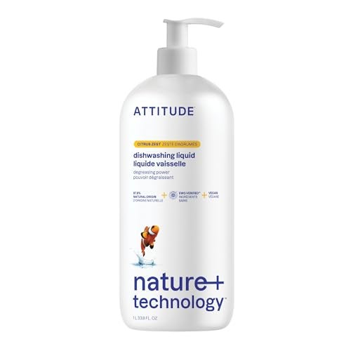 ATTITUDE Dish Soap, EWG Verified, Plant-Based & Vegan Dishwashing Liquid, Naturally Derived, Citrus Zest Scent, 33.8 Fl Oz - Image 1