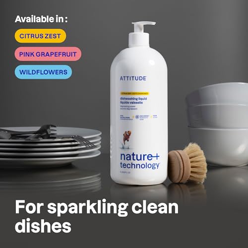 ATTITUDE Dish Soap, EWG Verified, Plant-Based & Vegan Dishwashing Liquid, Naturally Derived, Citrus Zest Scent, 33.8 Fl Oz - Image 2