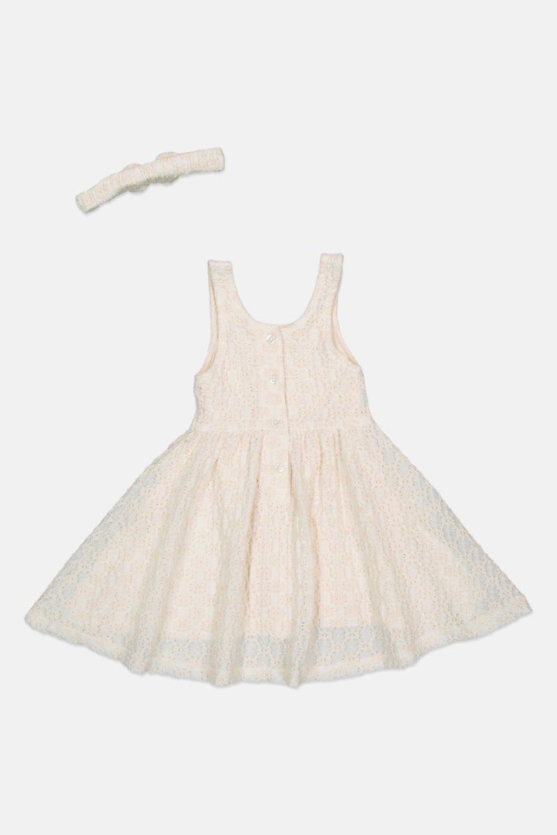 Willow & Whistle Toddlers Girl 2 Pieces Textured Sleeveless With Headband Set, Off White - Image 3