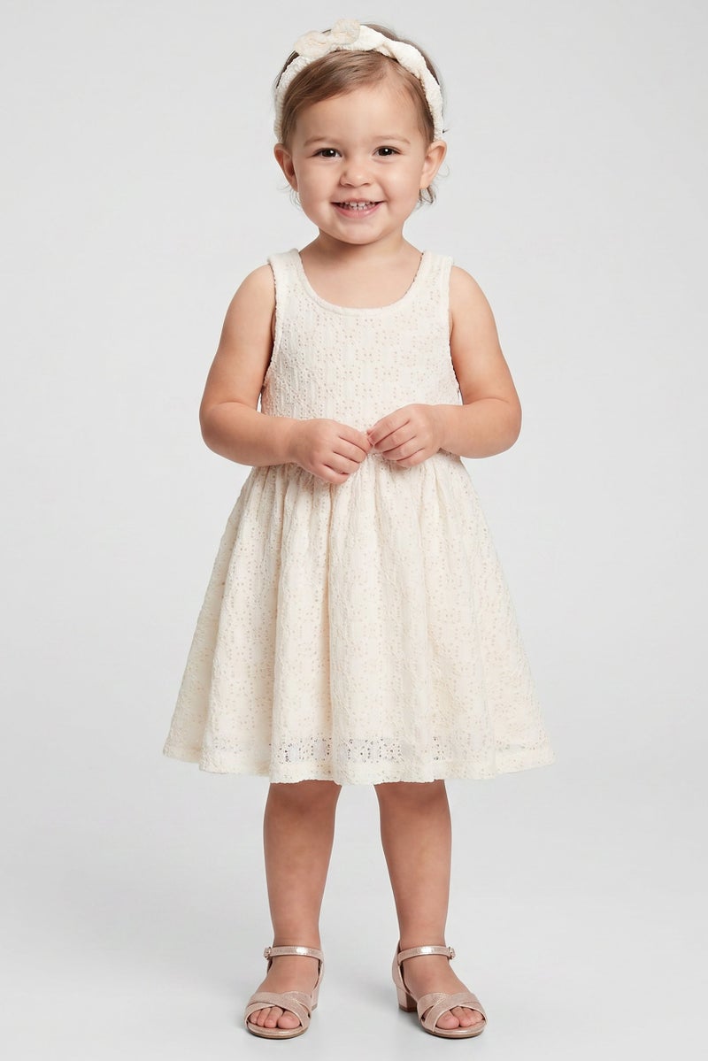 Willow & Whistle Toddlers Girl 2 Pieces Textured Sleeveless With Headband Set, Off White - Image 1