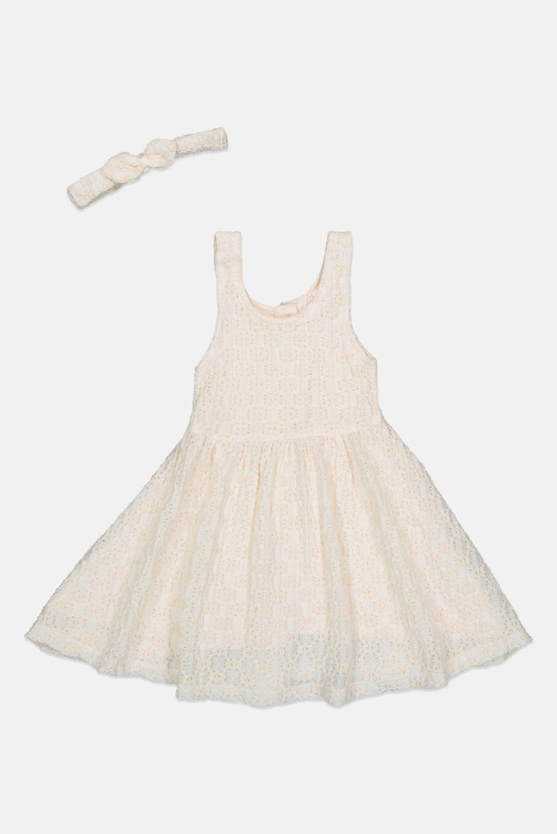 Willow & Whistle Toddlers Girl 2 Pieces Textured Sleeveless With Headband Set, Off White - Image 2