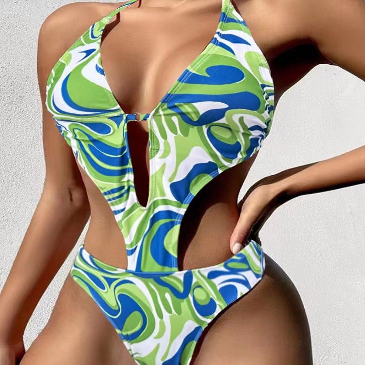 New swimsuit one-piece printed swimsuit Bikini sexy large size strap Bikini manufacturers wholesale - Image 1