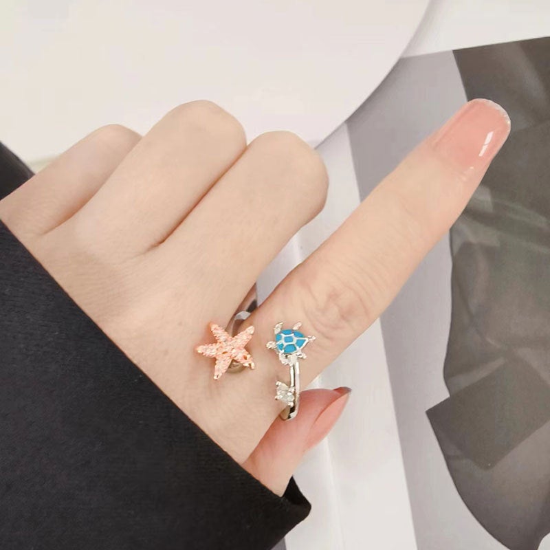 Turtle Starfish Ring Women Men Fashion Animal Adjustable Ring - Image 2